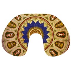 Red And White Angels Printed On Green Red And Purple Round Rug Travel Neck Pillow by Pakrebo