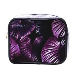 Purple Leaves Mini Toiletries Bag (one Side) by Pakrebo