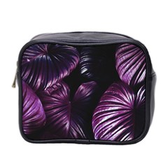 Purple Leaves Mini Toiletries Bag (two Sides) by Pakrebo