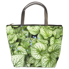 Green And White Leaf Plant Bucket Bag by Pakrebo