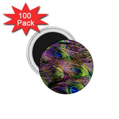 Green Purple And Blue Peacock Feather Digital Wallpaper 1 75  Magnets (100 Pack)  by Pakrebo