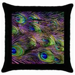 Green Purple And Blue Peacock Feather Digital Wallpaper Throw Pillow Case (black) by Pakrebo