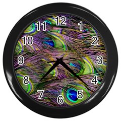 Green Purple And Blue Peacock Feather Digital Wallpaper Wall Clock (black) by Pakrebo