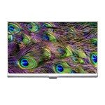 Green Purple And Blue Peacock Feather Digital Wallpaper Business Card Holder Front