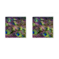 Green Purple And Blue Peacock Feather Digital Wallpaper Cufflinks (square) by Pakrebo