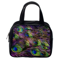 Green Purple And Blue Peacock Feather Digital Wallpaper Classic Handbag (one Side) by Pakrebo