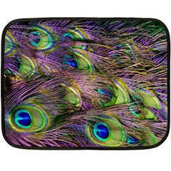 Green Purple And Blue Peacock Feather Digital Wallpaper Double Sided Fleece Blanket (mini)  by Pakrebo