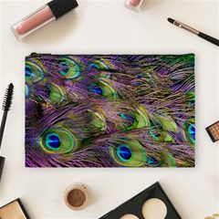 Green Purple And Blue Peacock Feather Digital Wallpaper Cosmetic Bag (large) by Pakrebo