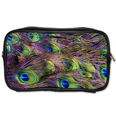 Green Purple And Blue Peacock Feather Digital Wallpaper Toiletries Bag (one Side) by Pakrebo