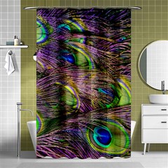 Green Purple And Blue Peacock Feather Digital Wallpaper Shower Curtain 48  X 72  (small)  by Pakrebo