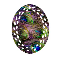 Green Purple And Blue Peacock Feather Digital Wallpaper Oval Filigree Ornament (two Sides) by Pakrebo