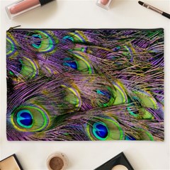 Green Purple And Blue Peacock Feather Digital Wallpaper Cosmetic Bag (xxxl) by Pakrebo