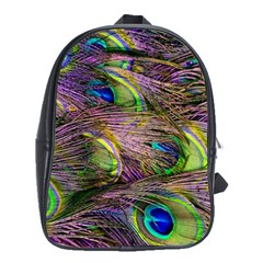 Green Purple And Blue Peacock Feather Digital Wallpaper School Bag (xl) by Pakrebo