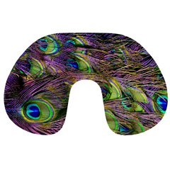 Green Purple And Blue Peacock Feather Digital Wallpaper Travel Neck Pillow by Pakrebo