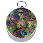 Green Purple And Blue Peacock Feather Digital Wallpaper Silver Compasses Front