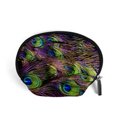 Green Purple And Blue Peacock Feather Digital Wallpaper Accessory Pouch (small) by Pakrebo