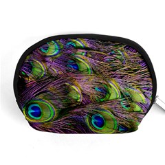 Green Purple And Blue Peacock Feather Digital Wallpaper Accessory Pouch (medium) by Pakrebo