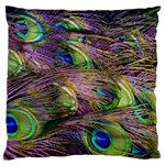 Green Purple And Blue Peacock Feather Digital Wallpaper Large Flano Cushion Case (One Side) Front