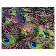 Green Purple And Blue Peacock Feather Digital Wallpaper Double Sided Flano Blanket (medium)  by Pakrebo