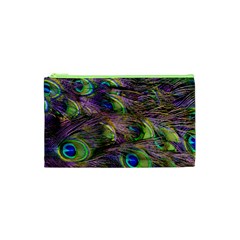 Green Purple And Blue Peacock Feather Digital Wallpaper Cosmetic Bag (xs) by Pakrebo