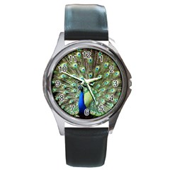 Blue And Green Peacock Round Metal Watch by Pakrebo