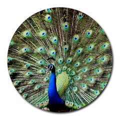 Blue And Green Peacock Round Mousepads by Pakrebo