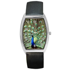 Blue And Green Peacock Barrel Style Metal Watch by Pakrebo