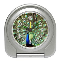 Blue And Green Peacock Travel Alarm Clock by Pakrebo