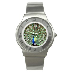 Blue And Green Peacock Stainless Steel Watch by Pakrebo