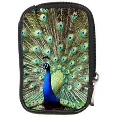 Blue And Green Peacock Compact Camera Leather Case by Pakrebo