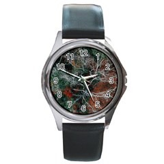 Aerial Photography Of Green Leafed Tree Round Metal Watch by Pakrebo