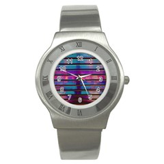 Blue And Pink Wallpaper Stainless Steel Watch by Pakrebo