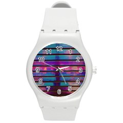 Blue And Pink Wallpaper Round Plastic Sport Watch (m) by Pakrebo