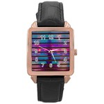 Blue And Pink Wallpaper Rose Gold Leather Watch  Front