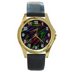 Explosion Fireworks Rainbow Round Gold Metal Watch by Bajindul