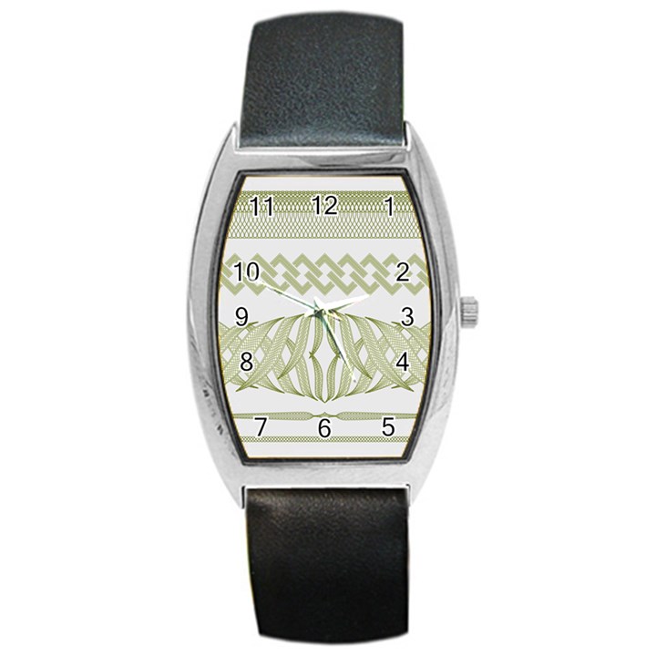 Guilloche Border Barrel Style Metal Watch