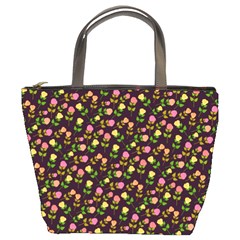 Flowers Roses Brown Bucket Bag