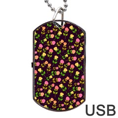 Flowers Roses Brown Dog Tag Usb Flash (one Side) by Bajindul