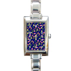 Flowers Roses Blue Rectangle Italian Charm Watch by Bajindul