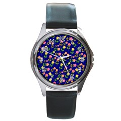 Flowers Roses Blue Round Metal Watch by Bajindul