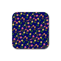 Flowers Roses Blue Rubber Coaster (square)  by Bajindul