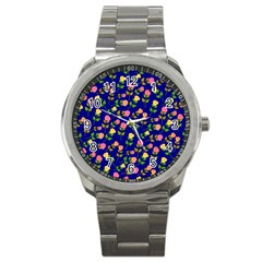 Flowers Roses Blue Sport Metal Watch by Bajindul