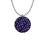 Flowers Roses Blue 1  Button Necklace Front