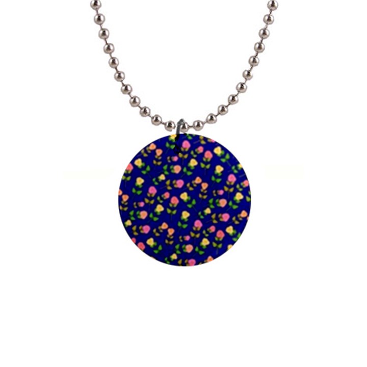 Flowers Roses Blue 1  Button Necklace