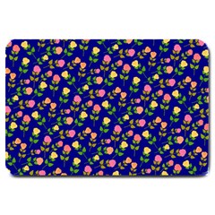 Flowers Roses Blue Large Doormat  by Bajindul