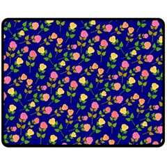 Flowers Roses Blue Fleece Blanket (medium)  by Bajindul