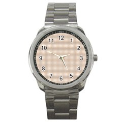 Gingham Check Plaid Fabric Pattern Grey Sport Metal Watch