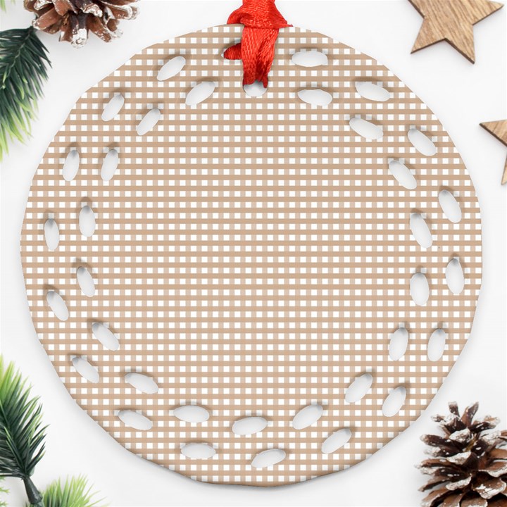 Gingham Check Plaid Fabric Pattern Grey Round Filigree Ornament (Two Sides)