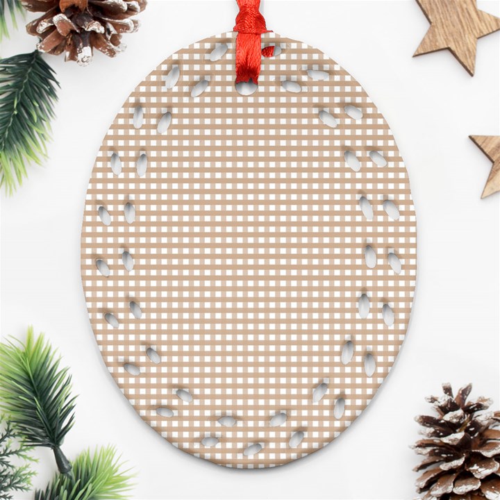 Gingham Check Plaid Fabric Pattern Grey Ornament (Oval Filigree)