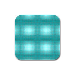 Gingham Plaid Fabric Pattern Green Rubber Square Coaster (4 Pack)  by HermanTelo